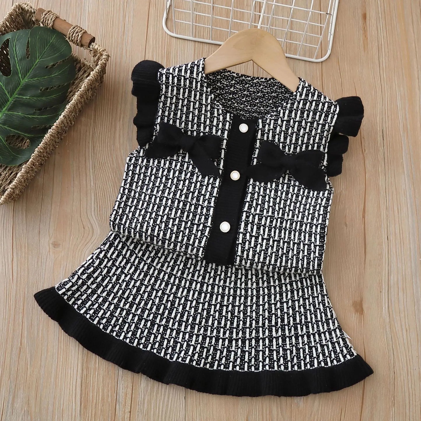 Girls Knitted Woolen Jersey Sweaters Vest Skirts 3pcs Dress Suit