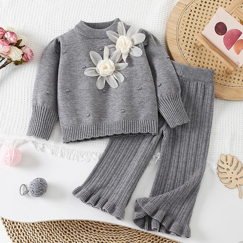Girl Flower Knitted  2Pcs Set