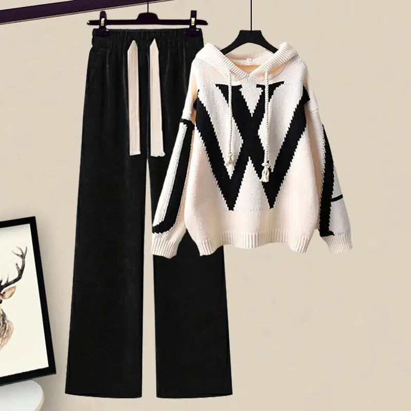 Casual Sweater Waist Cinching and Slimming Wide Leg Pants Two-piece Set