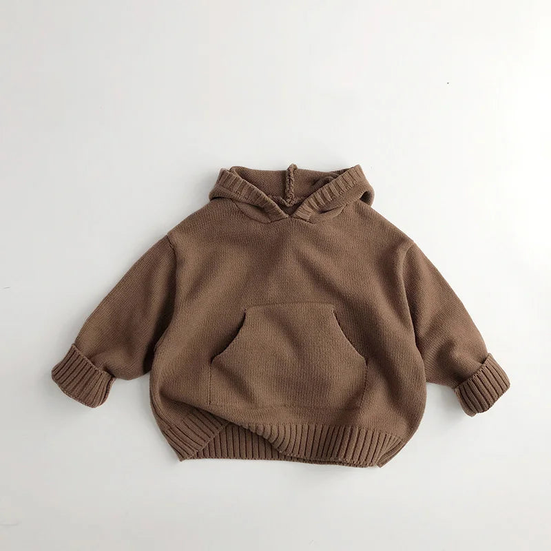 Front Pocket Fine Hoodie Knit Pullover