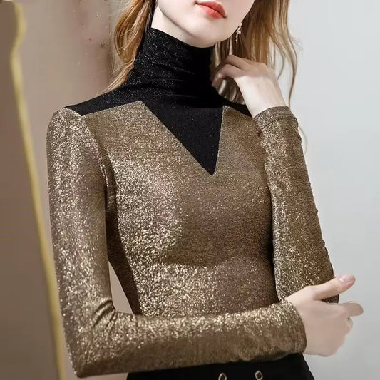 Bling 2 Tone Long Sleeve Turtleneck