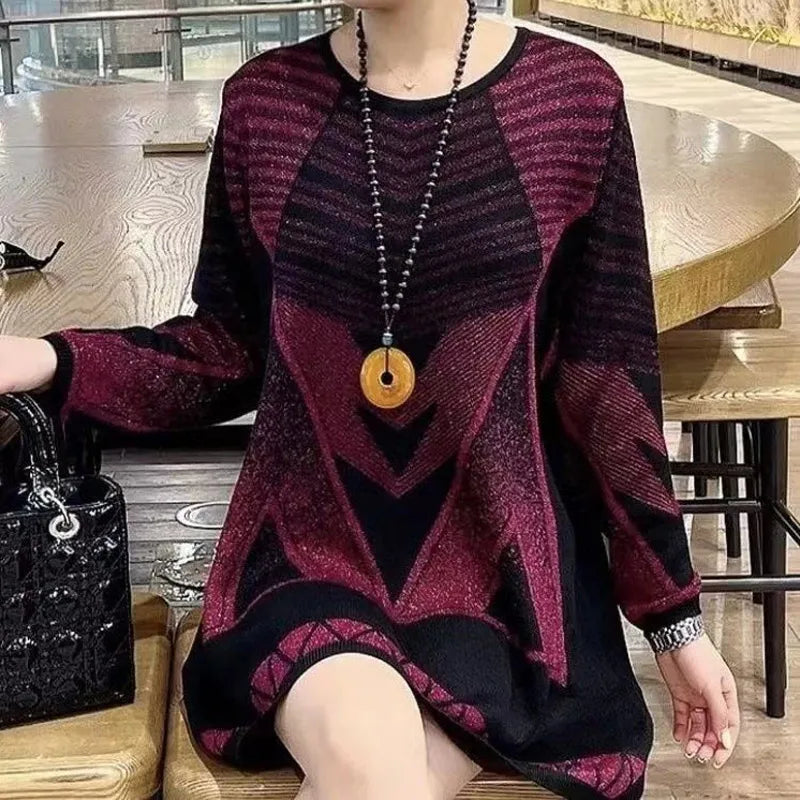 Loose Knitted Geometric Sweater Dress