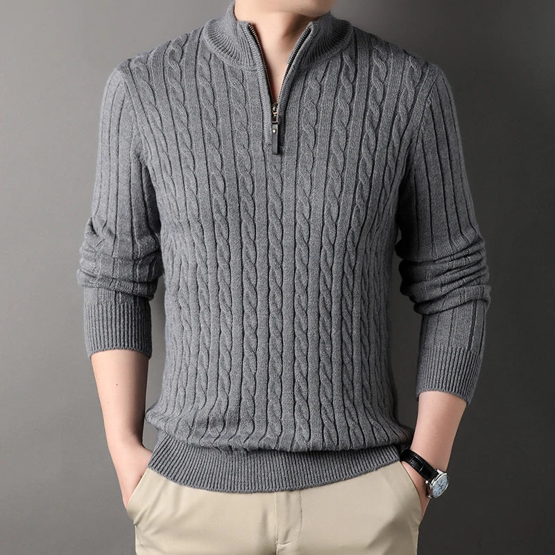 Men's Quarter Zip Slim Fit Casual Knitted Turtleneck Pullover