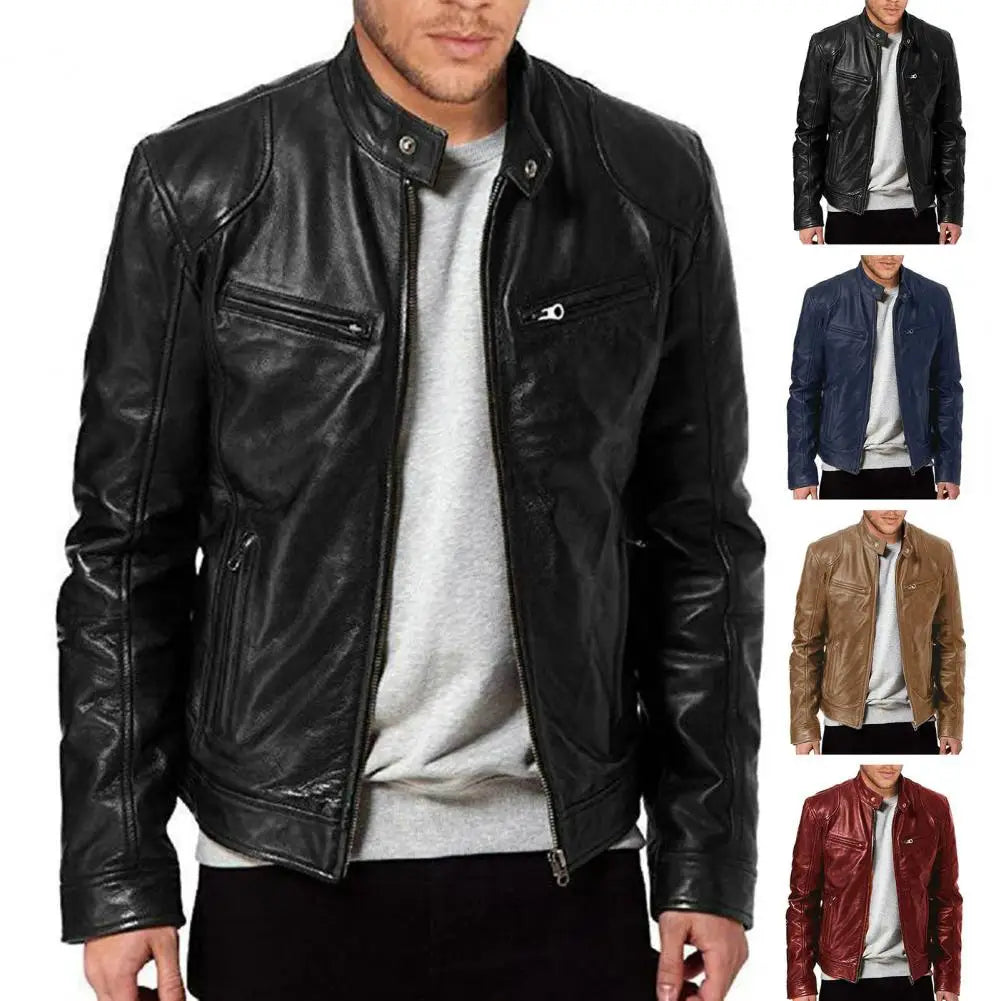 Men Casual Stylish Faux Leather Motorcycle Jacket