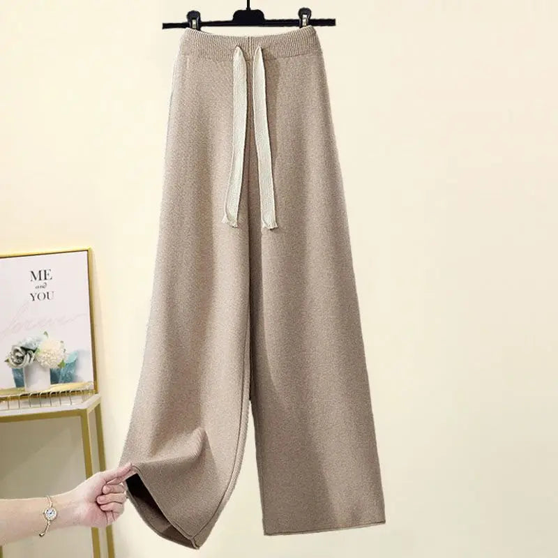 Printed  Knitted Sweater Loose and Slimming Casual Pants Two Piece Set