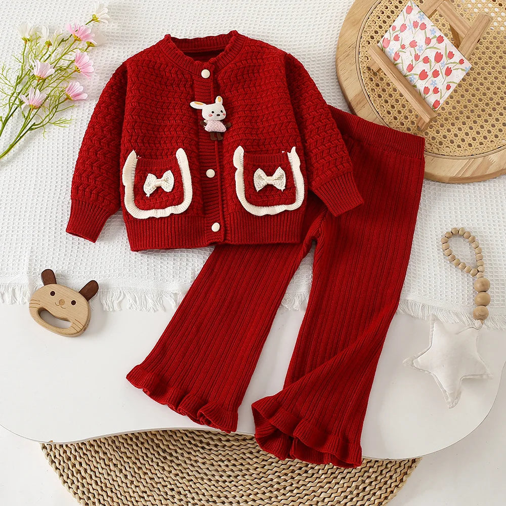 Girl Flower Knitted  2Pcs Set