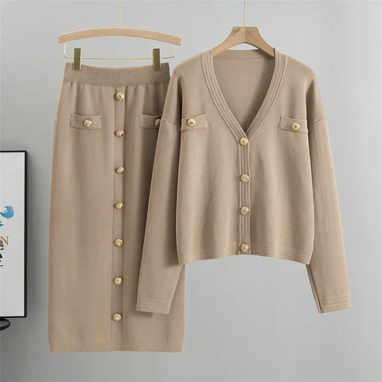 Office Slim Sweater Cardigan Skirts Sets