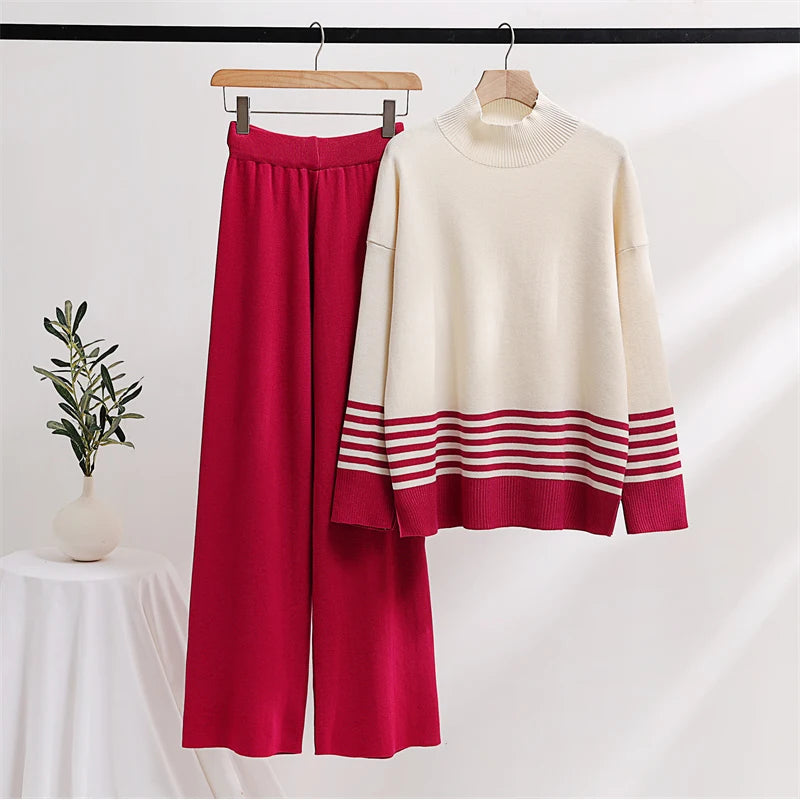 Casual Stripped Knitted Two Piece Sets