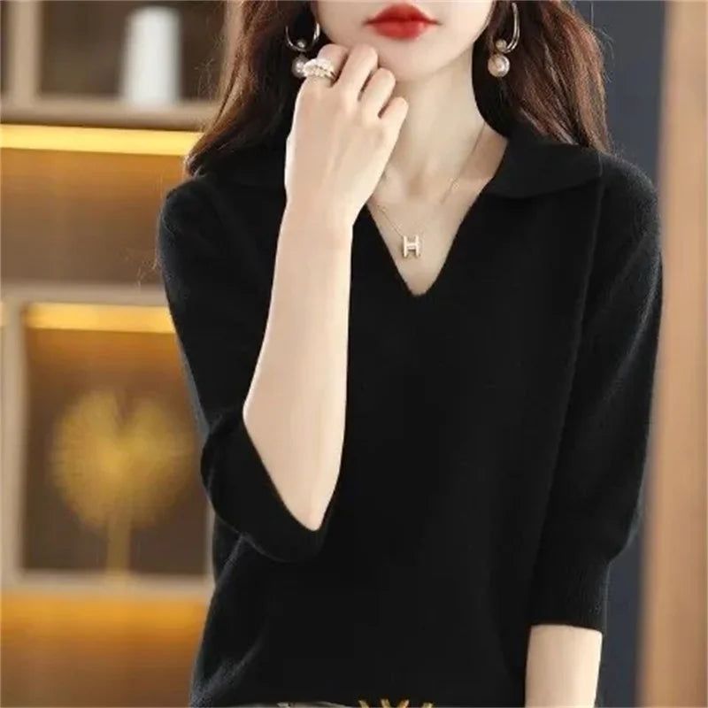 Women Knitted 3/4 length Sleeve Sweaters