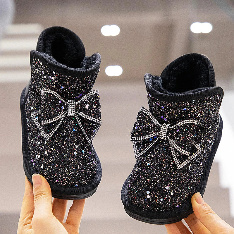 Cute Girl Bow Rhinestones Snow Boots