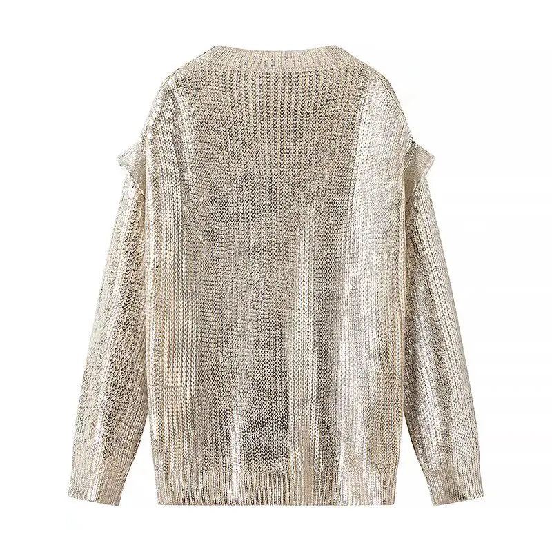 Plus Size Metallic Drop-Sleeve Long Sleeves Sweater Oversize