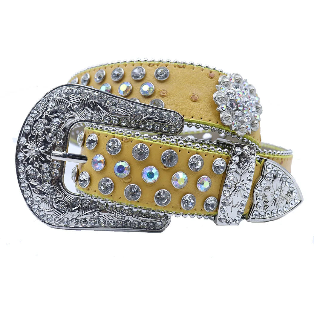 Round Flower Rhinestone Designer Plus Size Belt