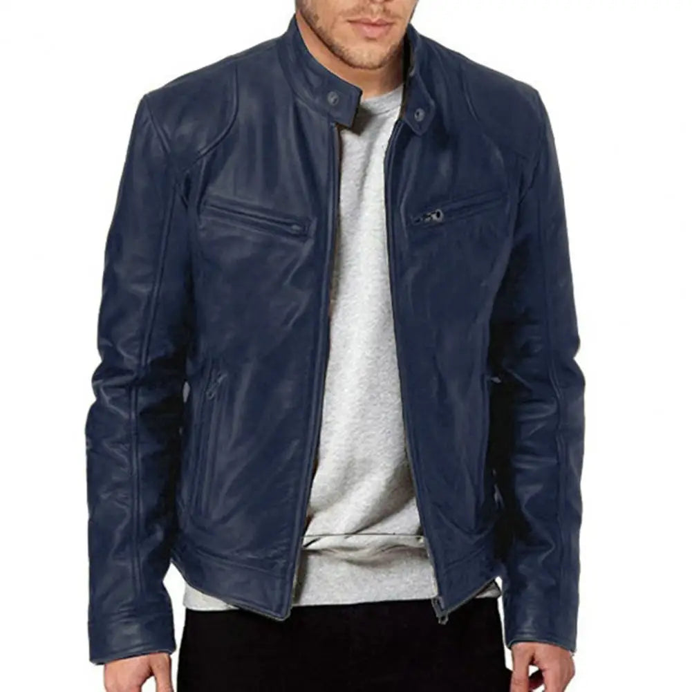 Men Casual Stylish Faux Leather Motorcycle Jacket