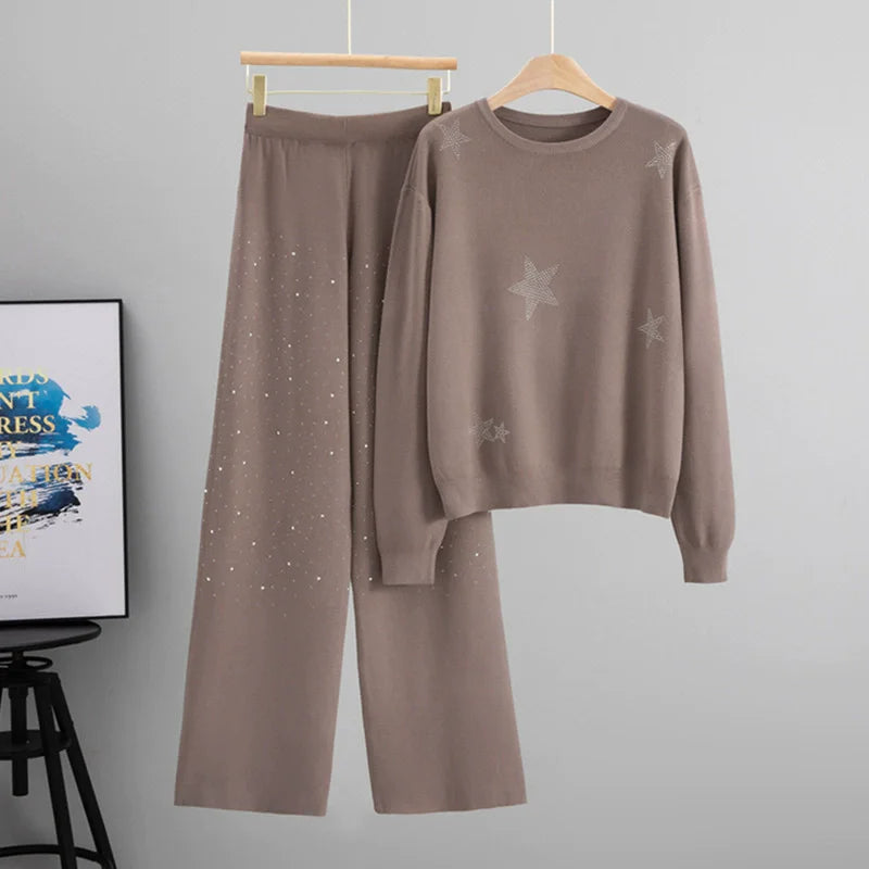 Rhinestone Knitted 2 Piece Sets