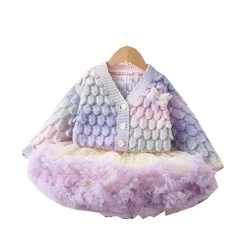 Girls Knitted Tutu Skirts 2pcs Suit