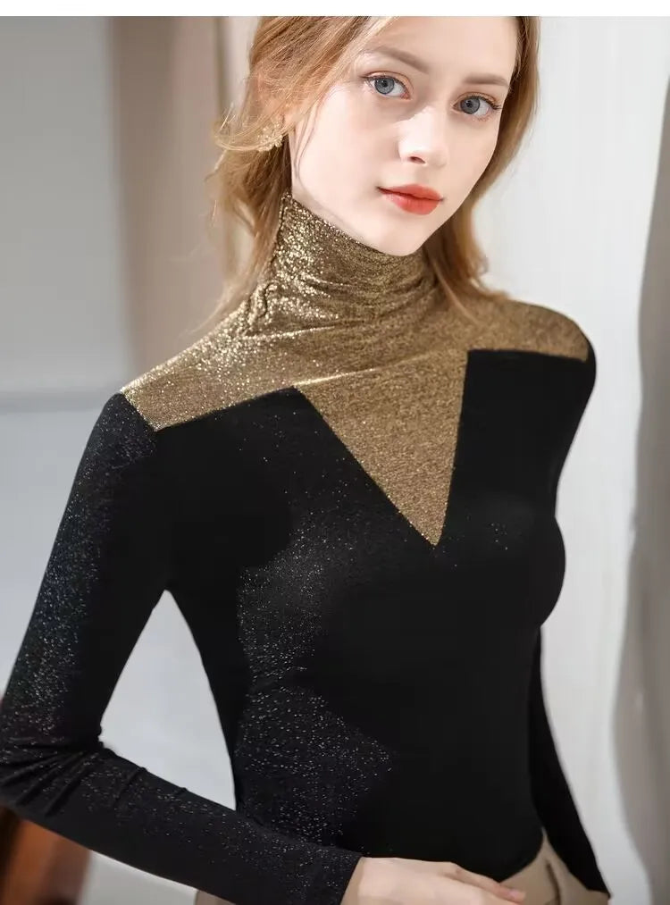 Bling 2 Tone Long Sleeve Turtleneck