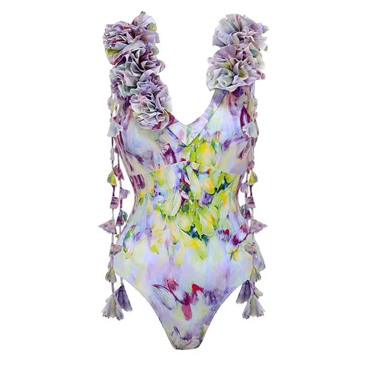 Luxury Flowers Printed One Piece Swimsuit and Skirt  Beachwear