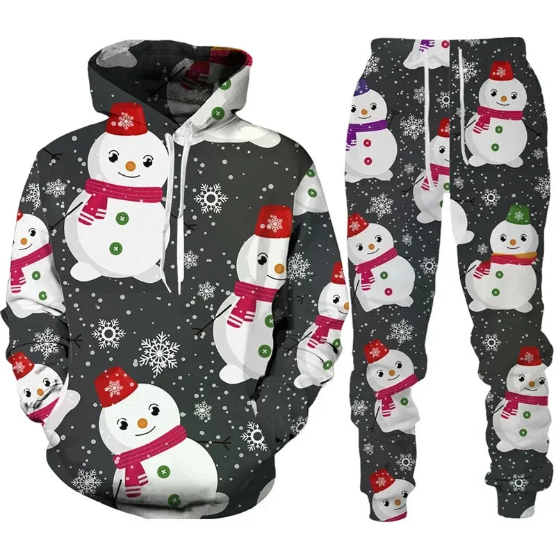 Holiday Party 3D Printed Christmas Hoodies Pants 2pcs Sets for Men and Women