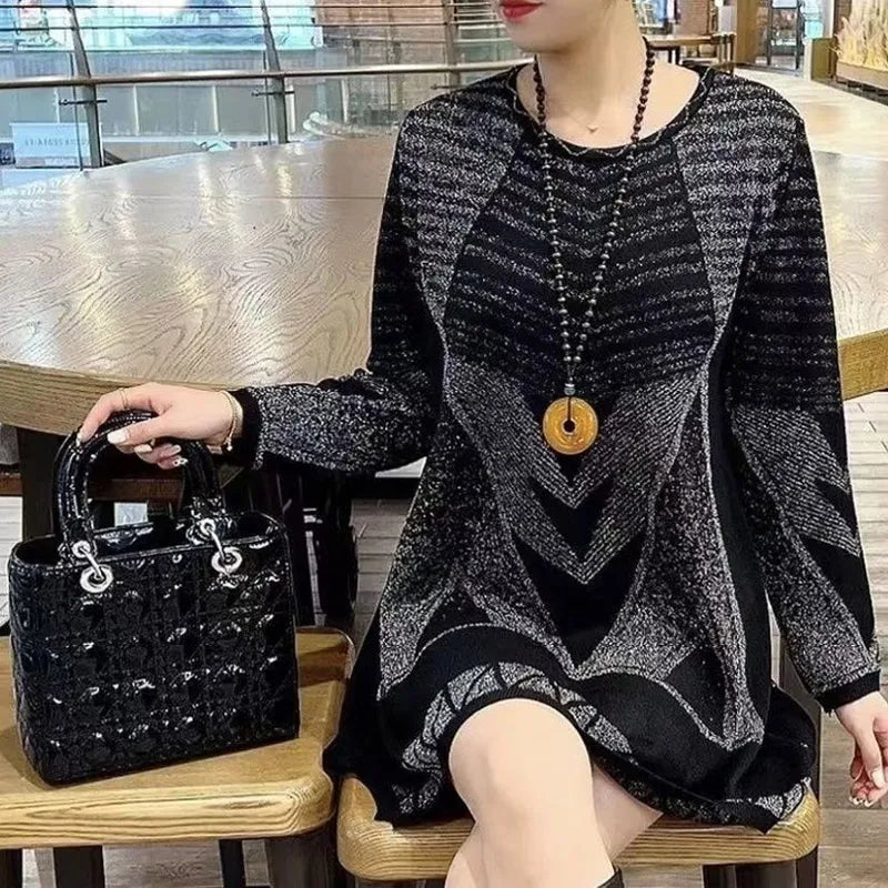 Loose Knitted Geometric Sweater Dress