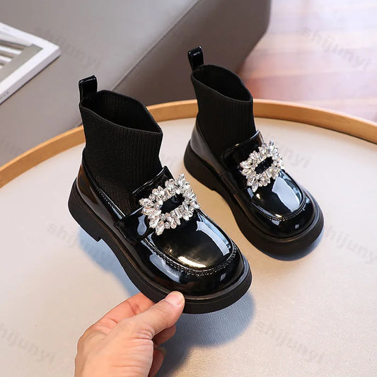 Breathable Kids Sock Rhinestone Buckle Leisure Boots