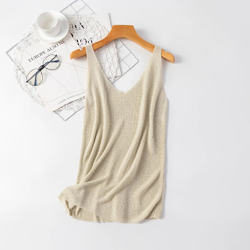 Knitted Sleeveless Bling Camisole Top