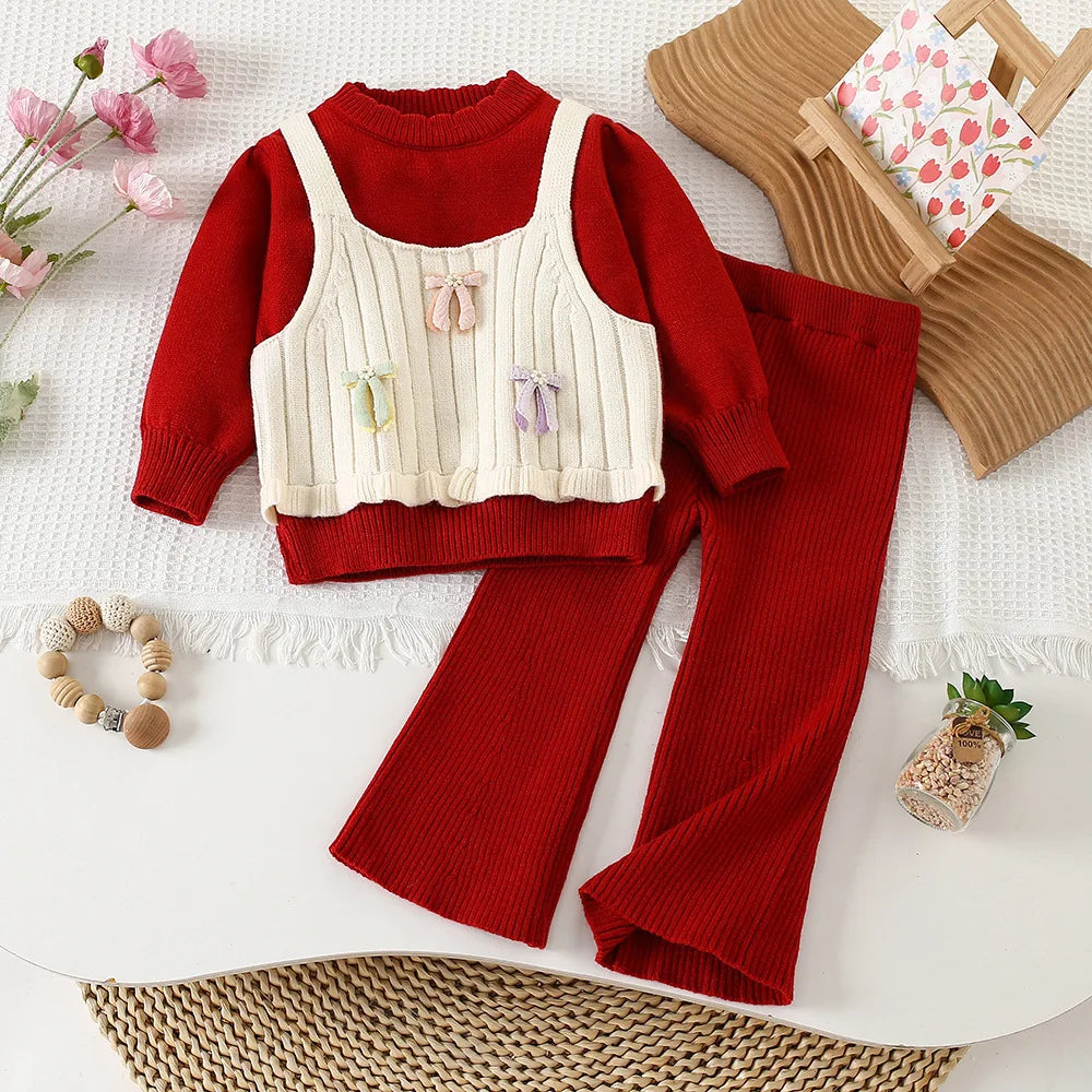 Girl Flower Knitted  2Pcs Set