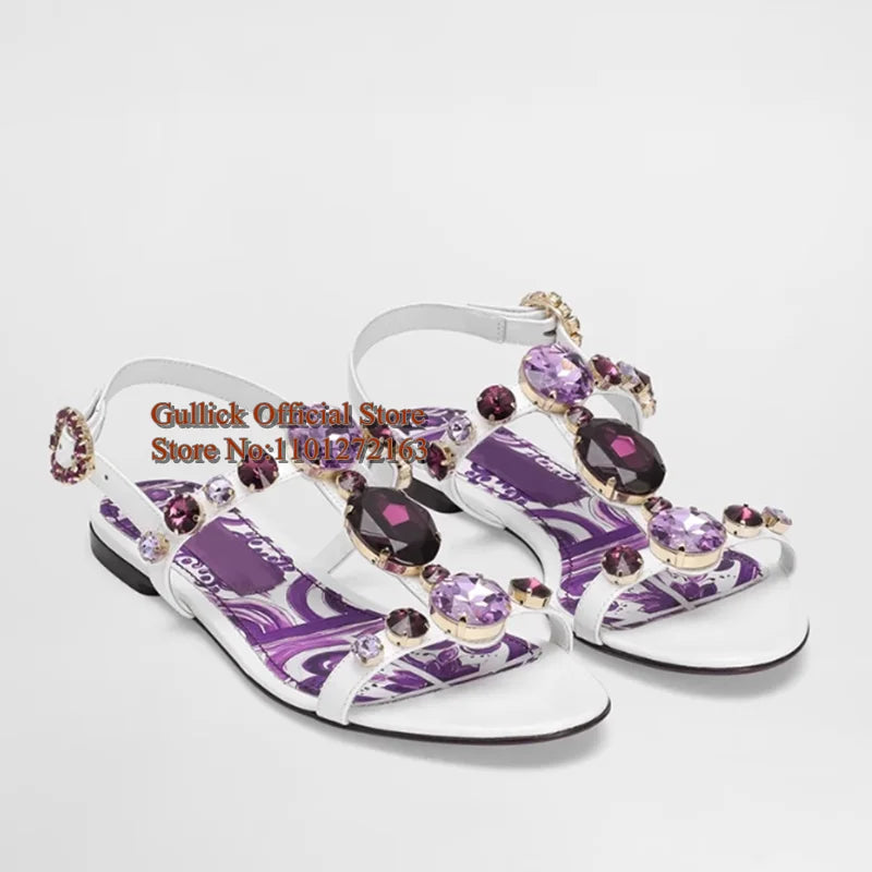 Bohemia Style Rhinestone Gem Chunky Heels Sandals