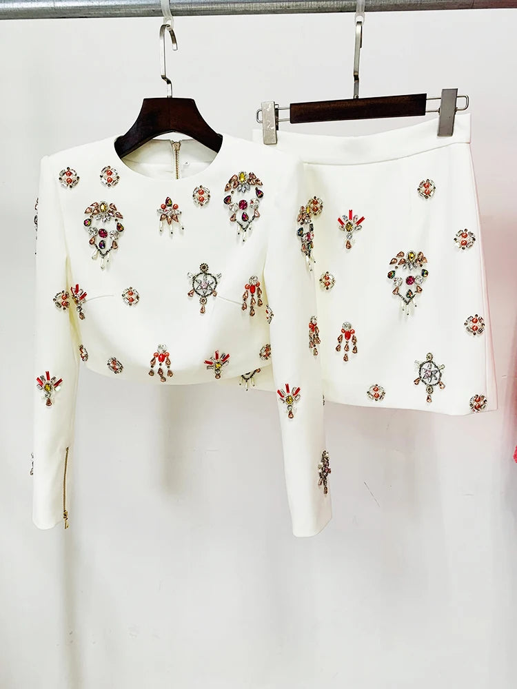 Newest 2025 Designer Runway Cropped Tops Mini Skirt Set 2pcs