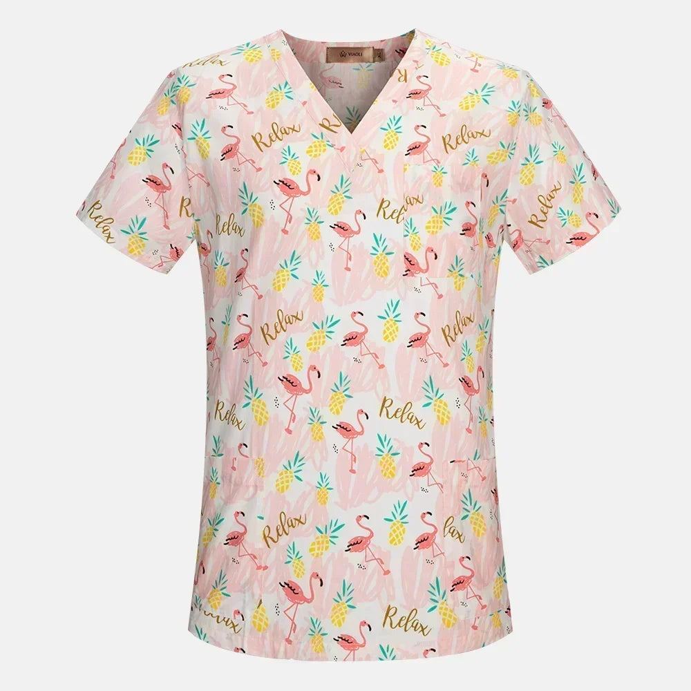 Cotton Print Nurse Scrub Tops