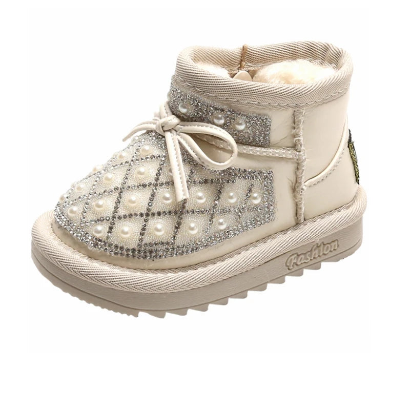 Bling Rhinestone Bow Knot Solid Pure Toddler Boots