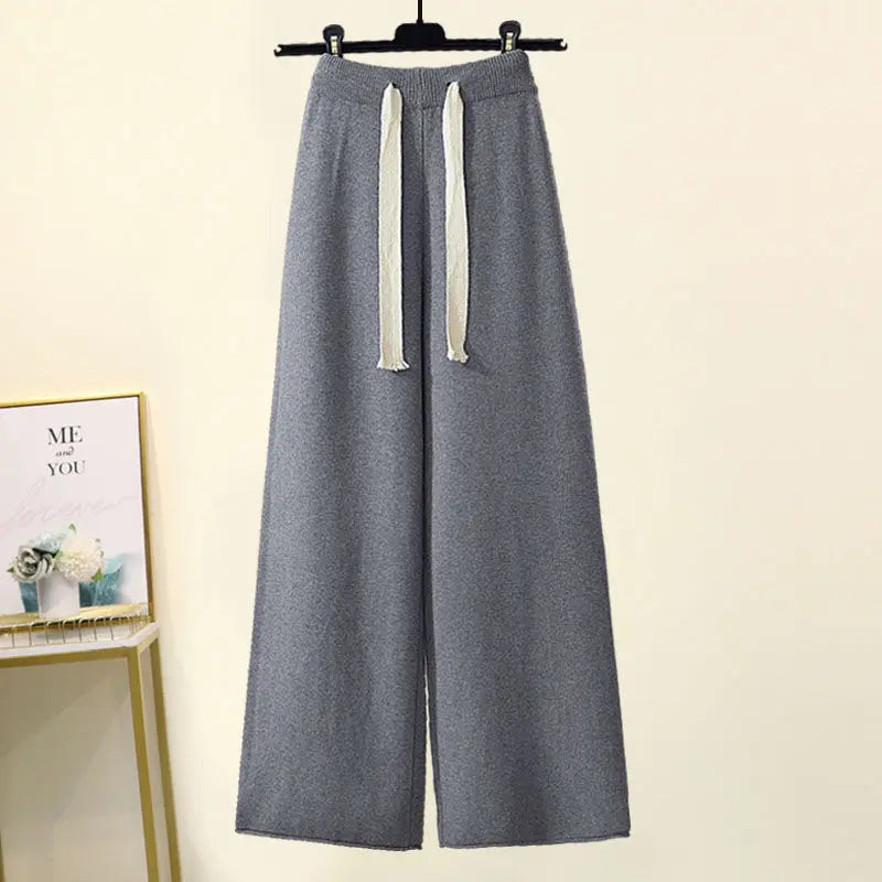 Printed  Knitted Sweater Loose and Slimming Casual Pants Two Piece Set