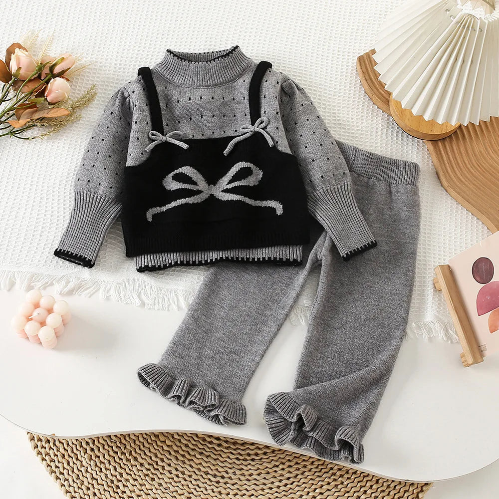 Girl Flower Knitted  2Pcs Set