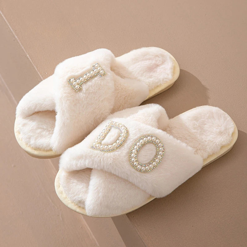 Luxury Pearl Rhinestone I Do Bride Slippers
