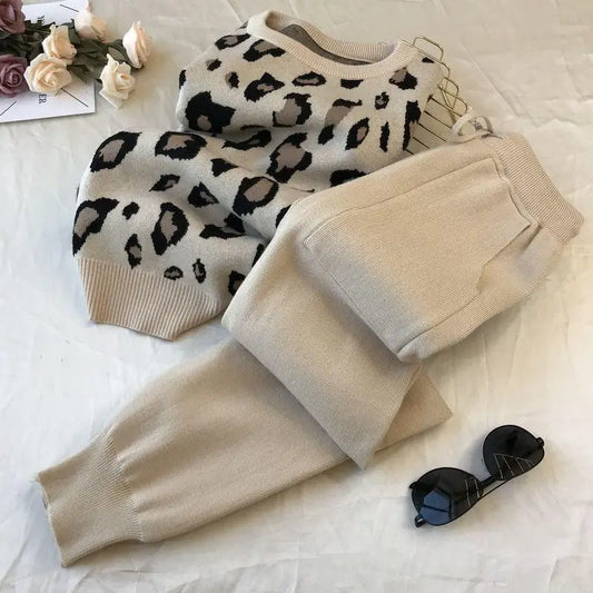 Leopard Print sweater Track Suit