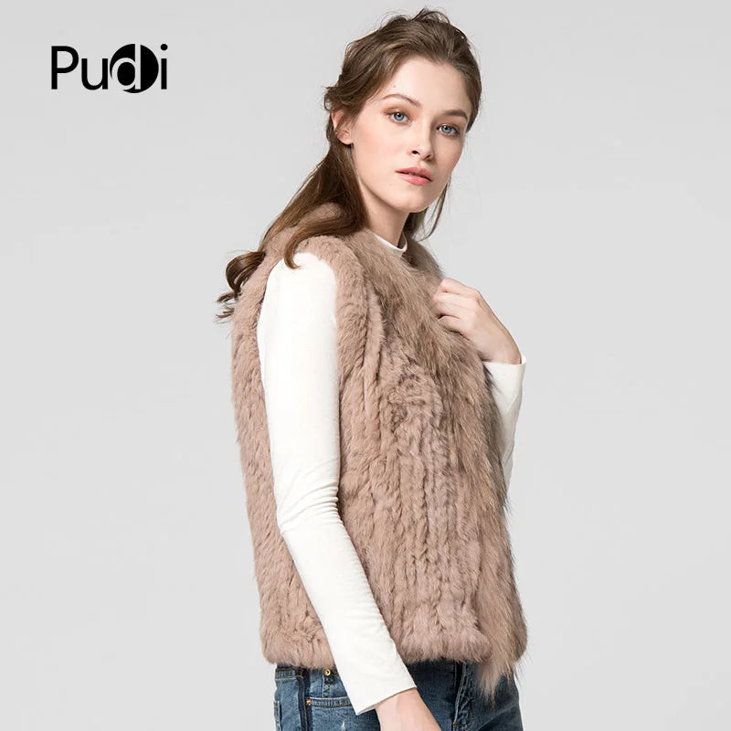 Natural Real Rabbit Fur Vest With Raccoon Fur Collar Jackets