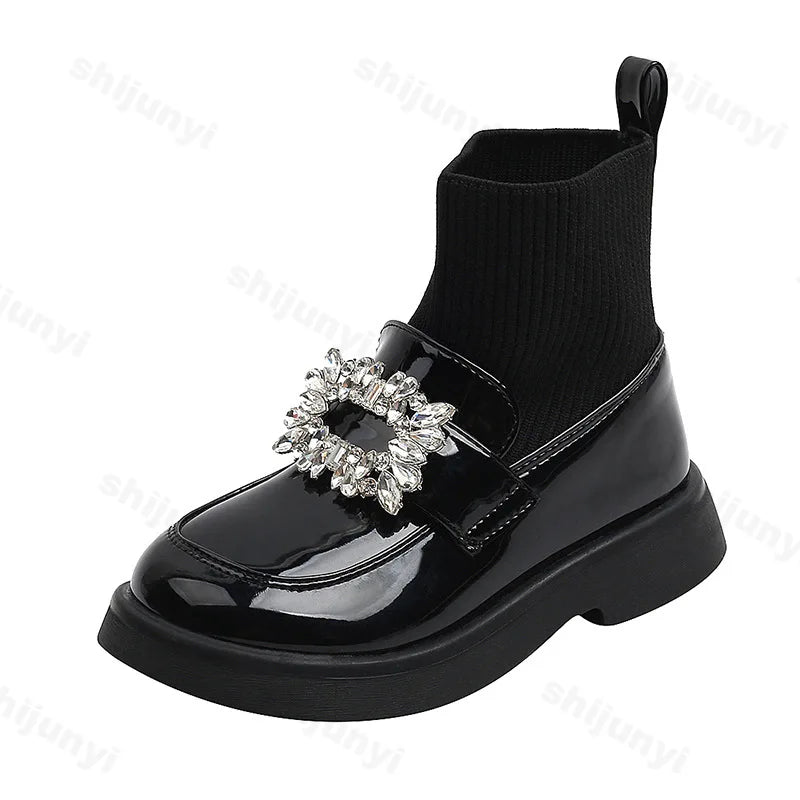 Breathable Kids Sock Rhinestone Buckle Leisure Boots