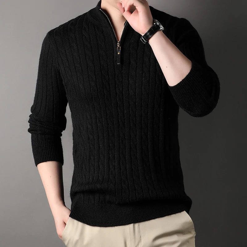 Men's Quarter Zip Slim Fit Casual Knitted Turtleneck Pullover