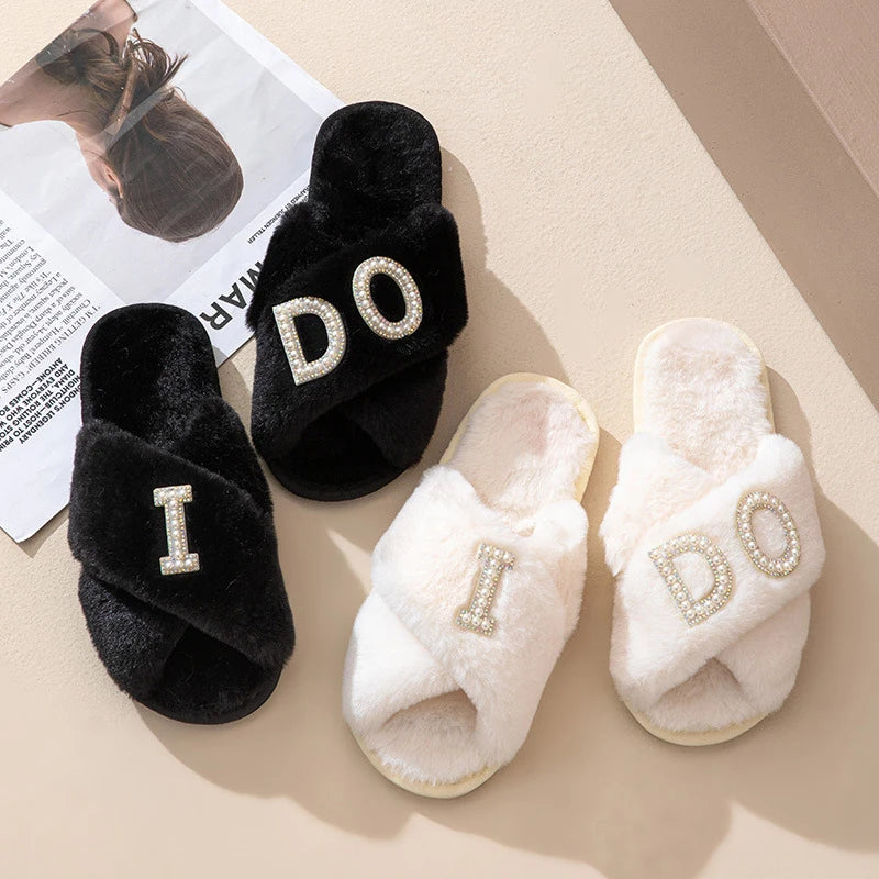 Luxury Pearl Rhinestone I Do Bride Slippers