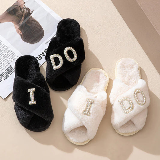 Luxury Pearl Rhinestone I Do Bride Slippers