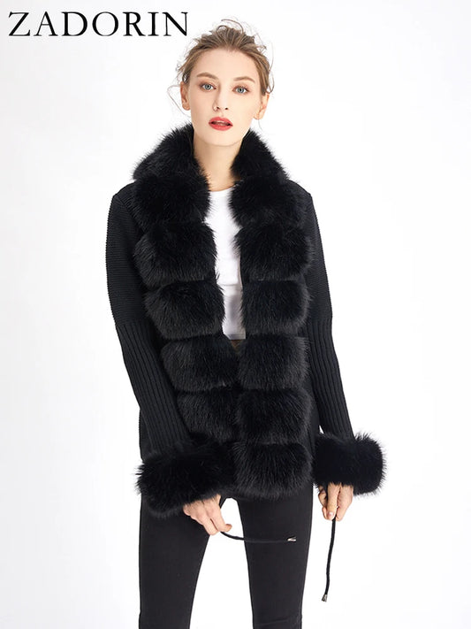 Luxury Fur Cardigan Knit Winter Sweater