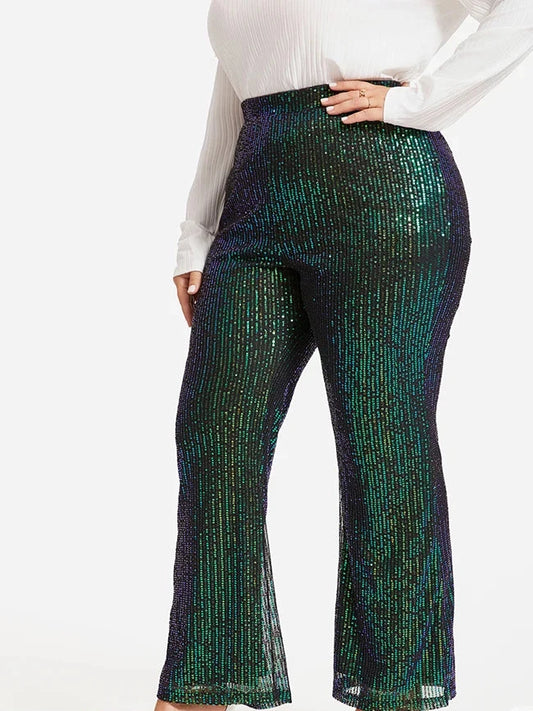 Plus Sized High Waist Sequin Sparkle Flare Leg Pants