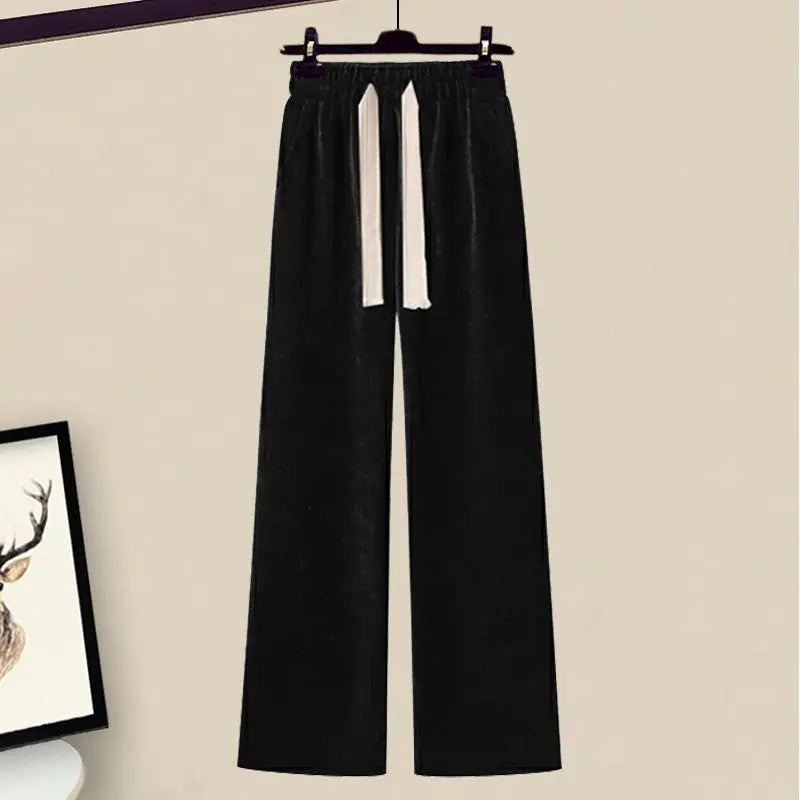 Casual Sweater Waist Cinching and Slimming Wide Leg Pants Two-piece Set