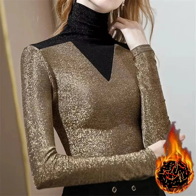 Bling 2 Tone Long Sleeve Turtleneck