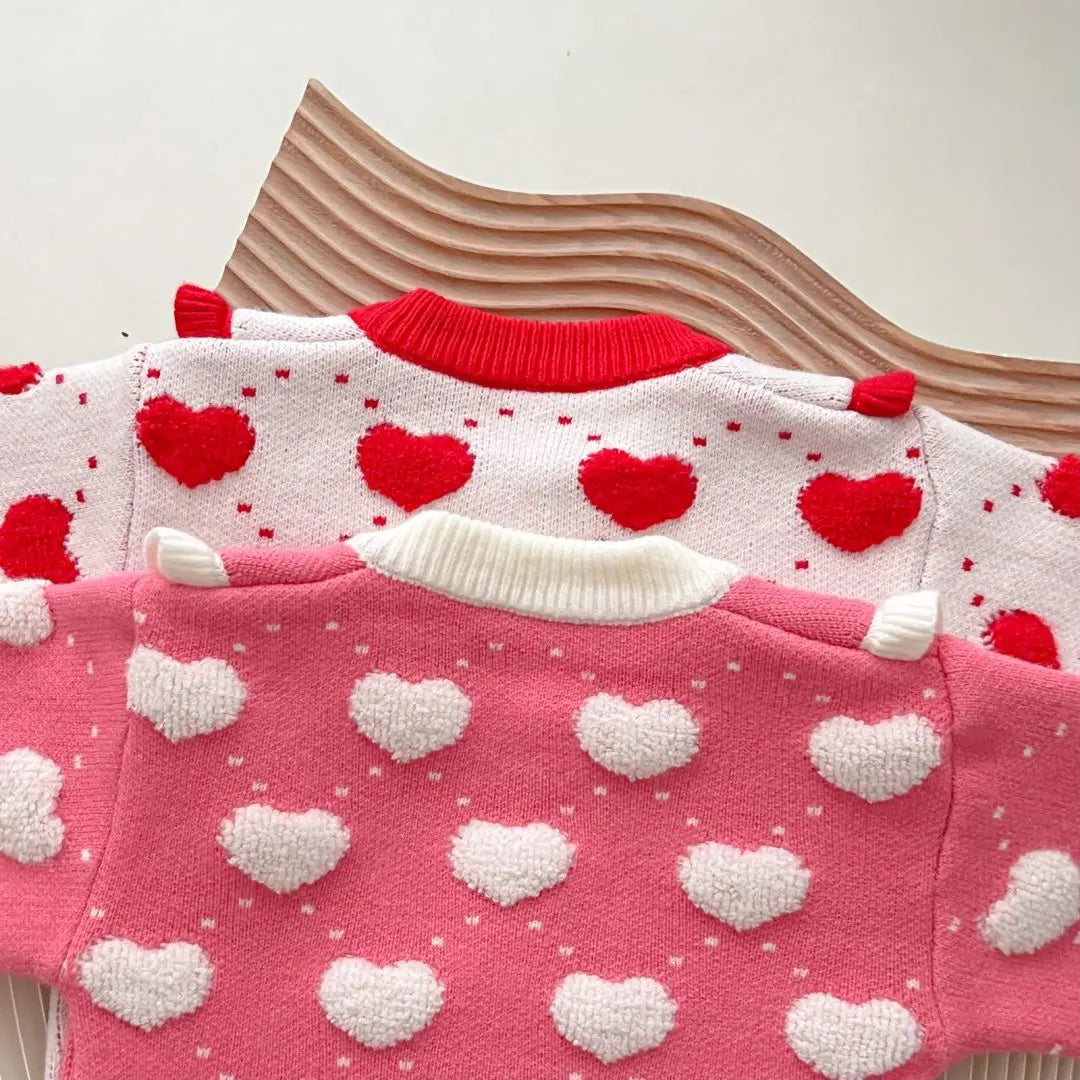 Cute Heart Pattern knit Shirt+ Skirt 2Pcs Sweater Outfit For Kids