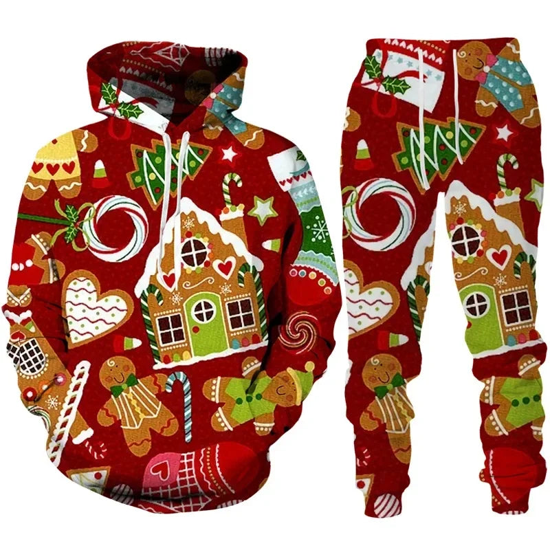 Holiday Party 3D Printed Christmas Hoodies Pants 2pcs Sets for Men and Women