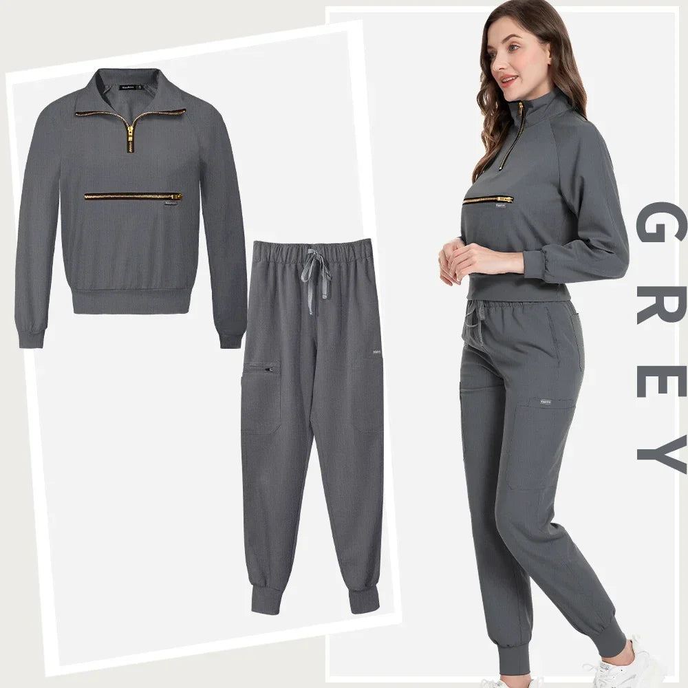 Long Sleeve Scrub Tops With Pocket Pants  Jogging Suits