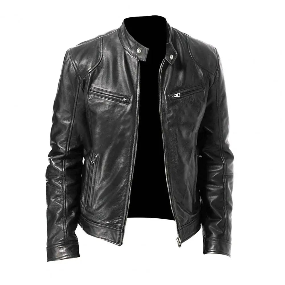 Men Casual Stylish Faux Leather Motorcycle Jacket