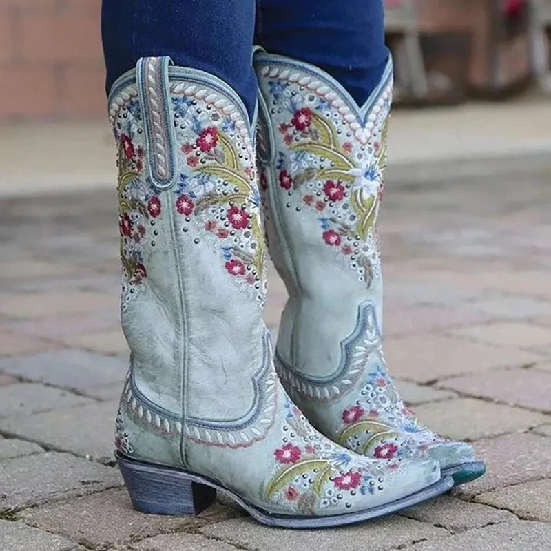 European and American Embroidery Retro Western Cowboy Boots