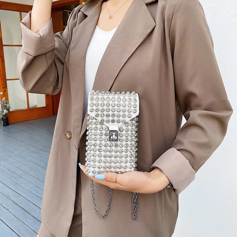 Luxury Full Rhinestone Women Phone Crossbody Shoulder Bag