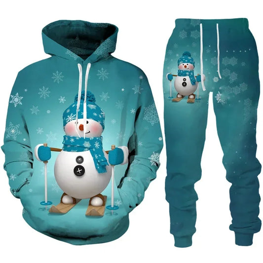 Holiday Party 3D Printed Christmas Hoodies Pants 2pcs Sets for Men and Women